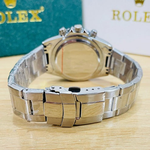 Rolex Daytona (Replica) – Silver Oyster Chain | Black Dial | Premium Chronograph Watch 0019